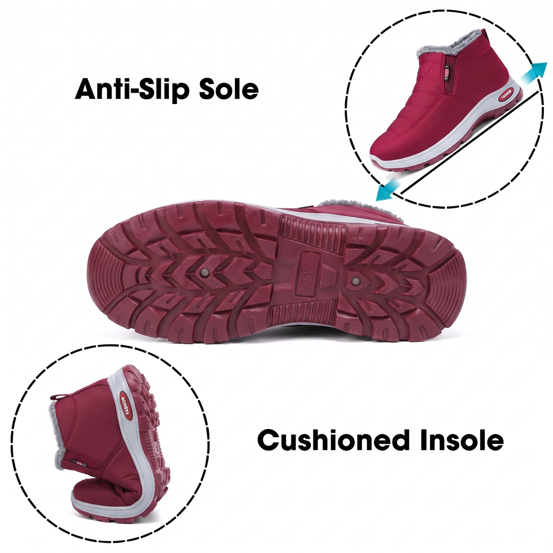 Quilted Waterproof Slip-On Ankle Boots Dark Red