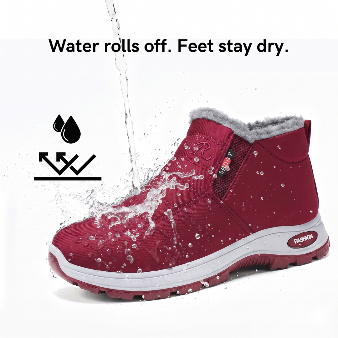 Quilted Waterproof Slip-On Ankle Boots Dark Red