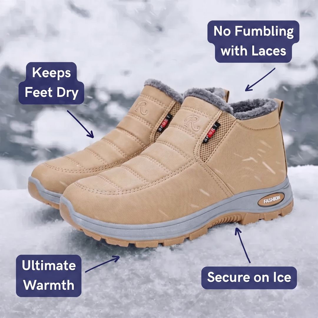 Quilted Waterproof Slip-On Ankle Boots Beige