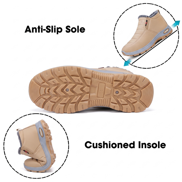 Quilted Waterproof Slip-On Ankle Boots Beige