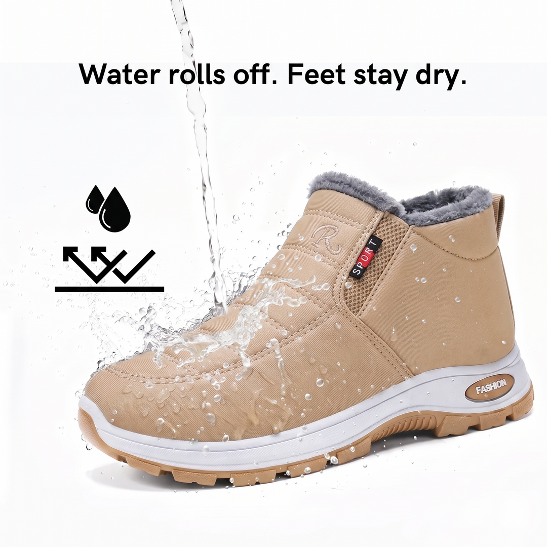 Quilted Waterproof Slip-On Ankle Boots Beige