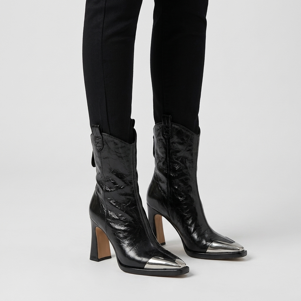 Leather Block-Heel Ankle Boots