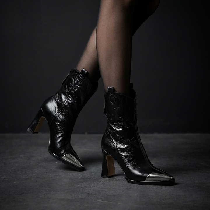 Leather Block-Heel Ankle Boots