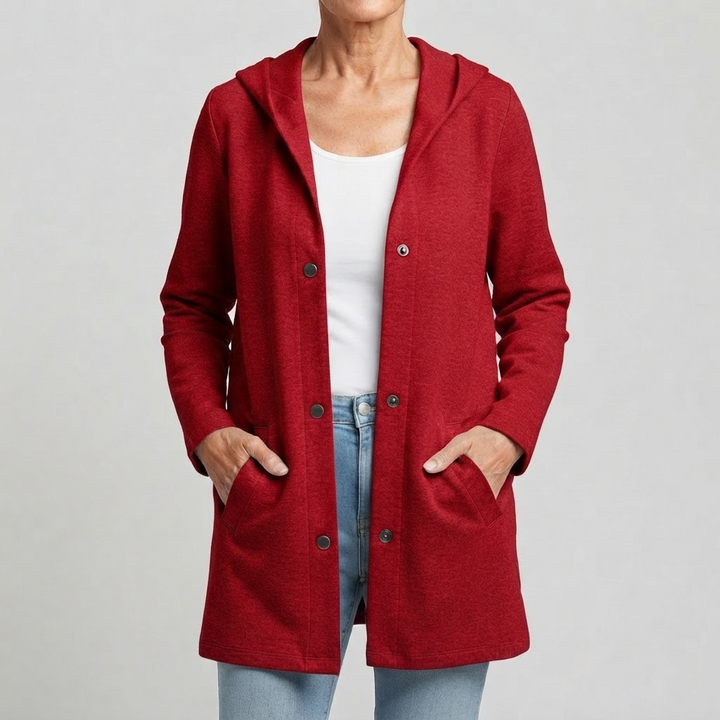 Hooded Knit Cardigan with Buttons