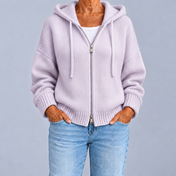 Zip-Up Hooded Knit Cardigan