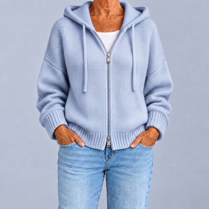 Zip-Up Hooded Knit Cardigan