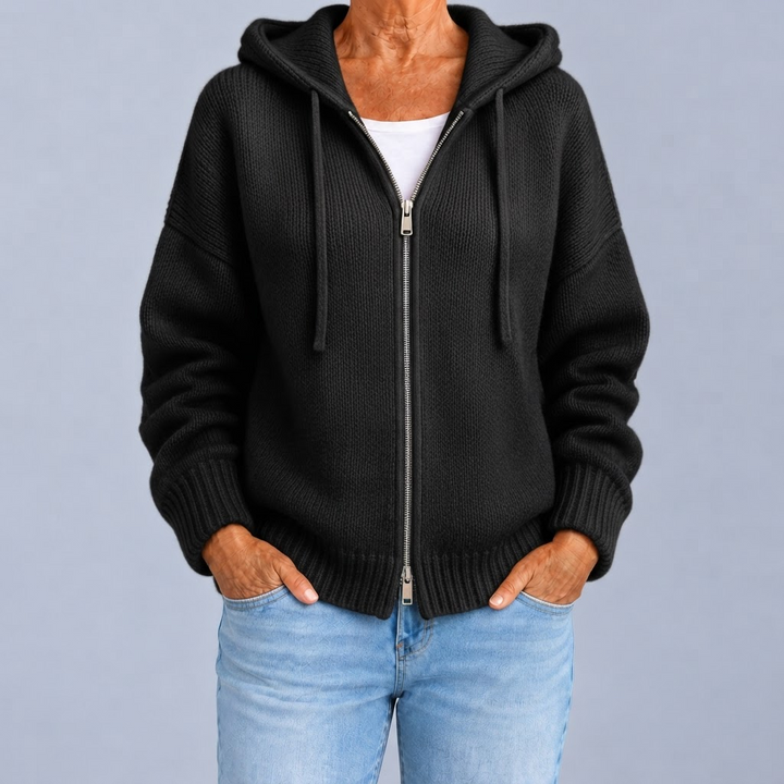 Zip-Up Hooded Knit Cardigan