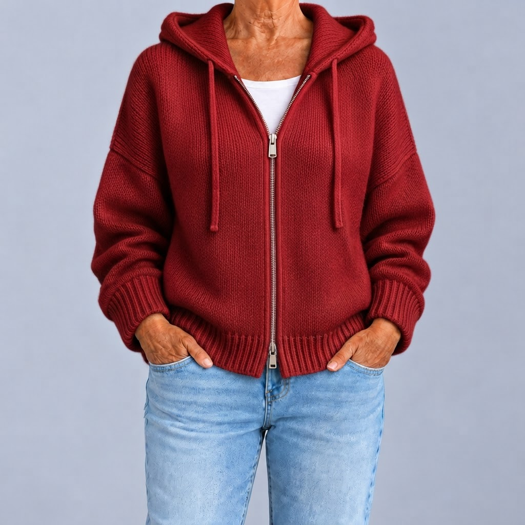 Zip-Up Hooded Knit Cardigan