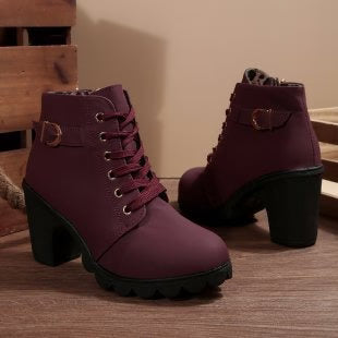 Chic Lace-Up Metal Buckle Ankle Boots