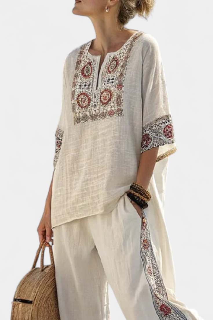 Essential Embroidered Blouse and Wide-Leg Pants