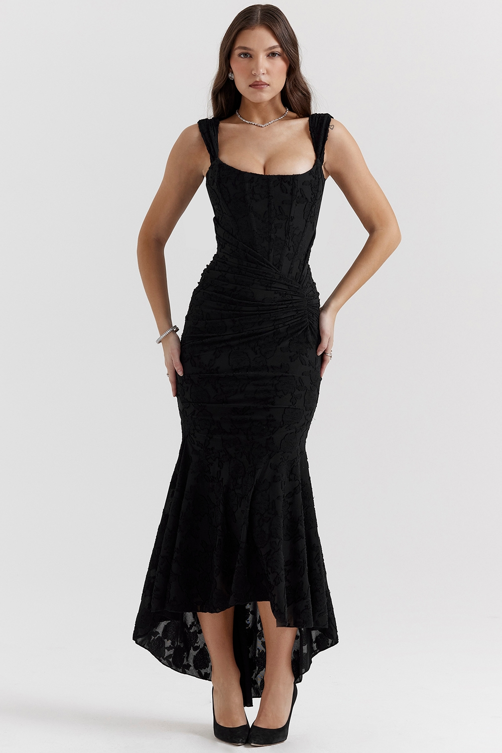 Lace and Draped Maxi Dress