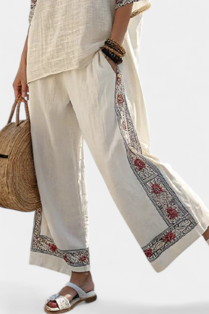 Essential Embroidered Blouse and Wide-Leg Pants