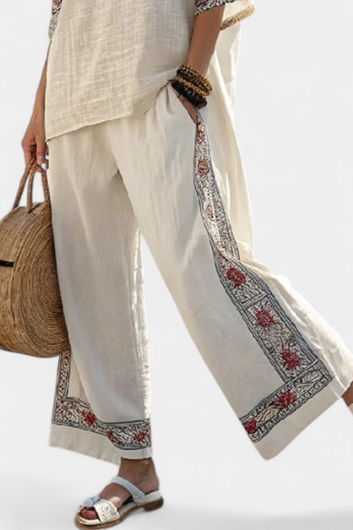 Essential Embroidered Blouse and Wide-Leg Pants