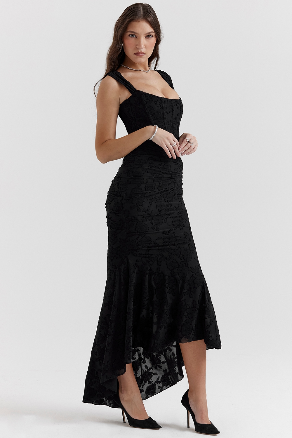 Lace and Draped Maxi Dress