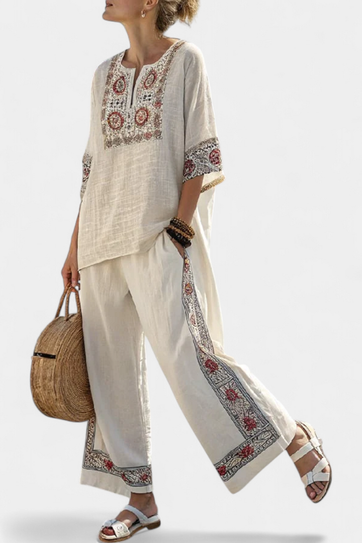 Essential Embroidered Blouse and Wide-Leg Pants