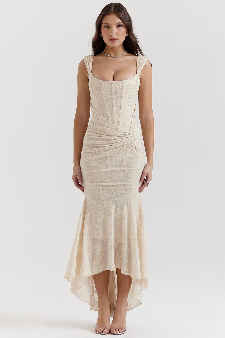 Lace and Draped Maxi Dress