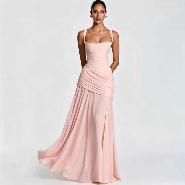 Ruched Square Neck Maxi Dress