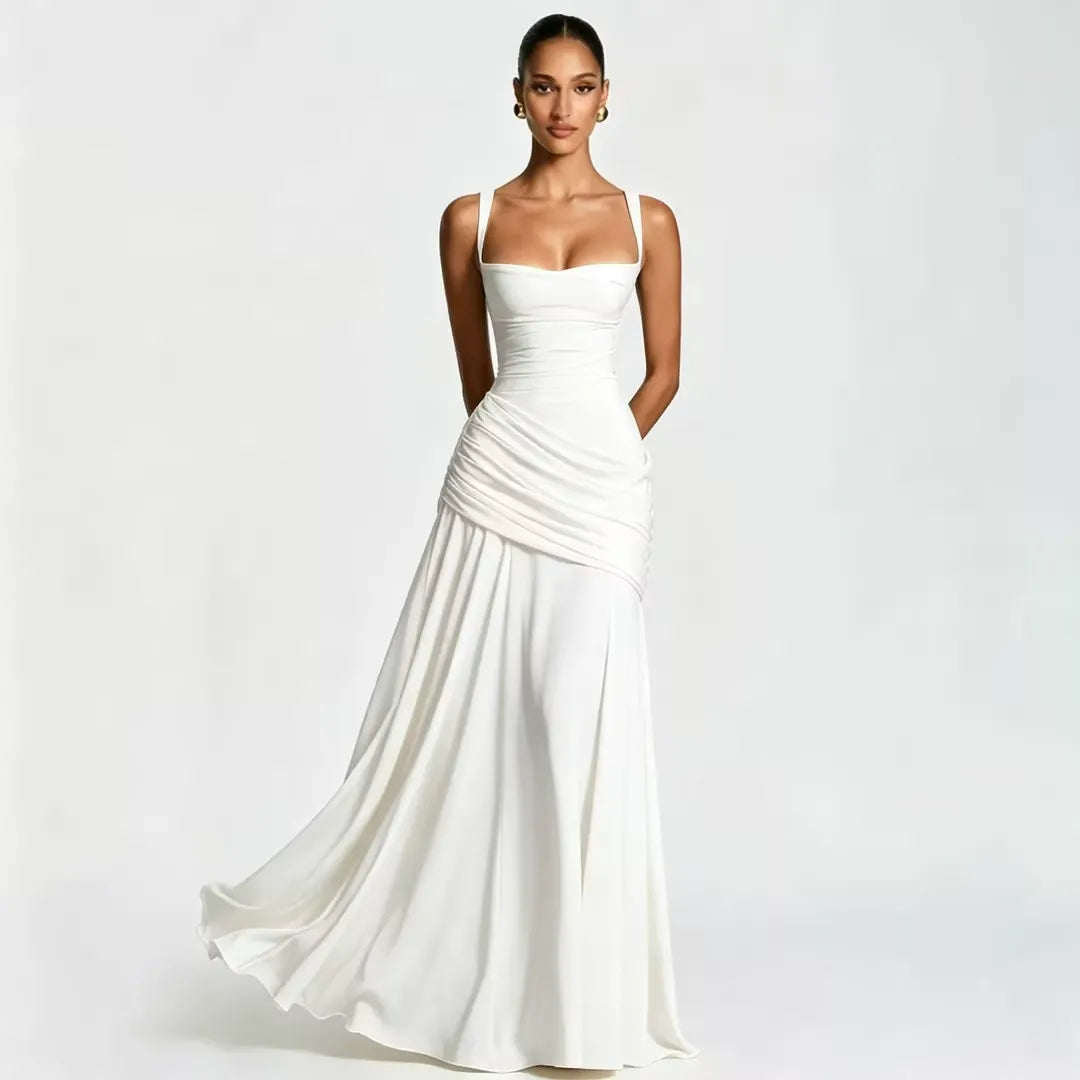 Ruched Square Neck Maxi Dress