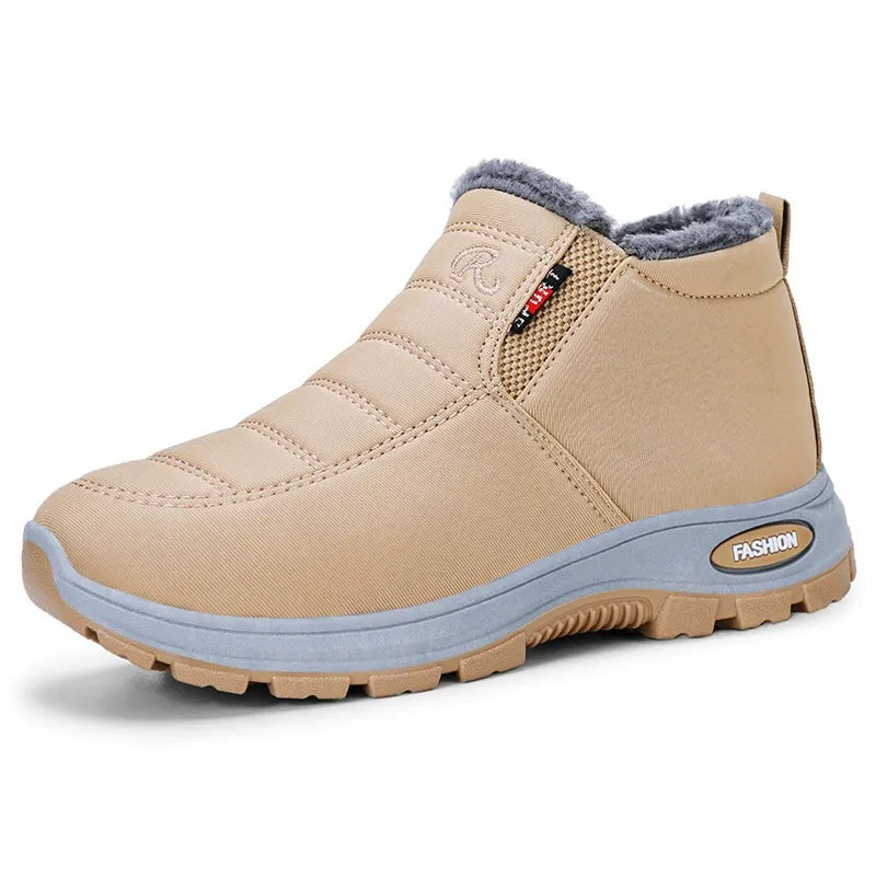 Quilted Waterproof Slip-On Ankle Boots Beige