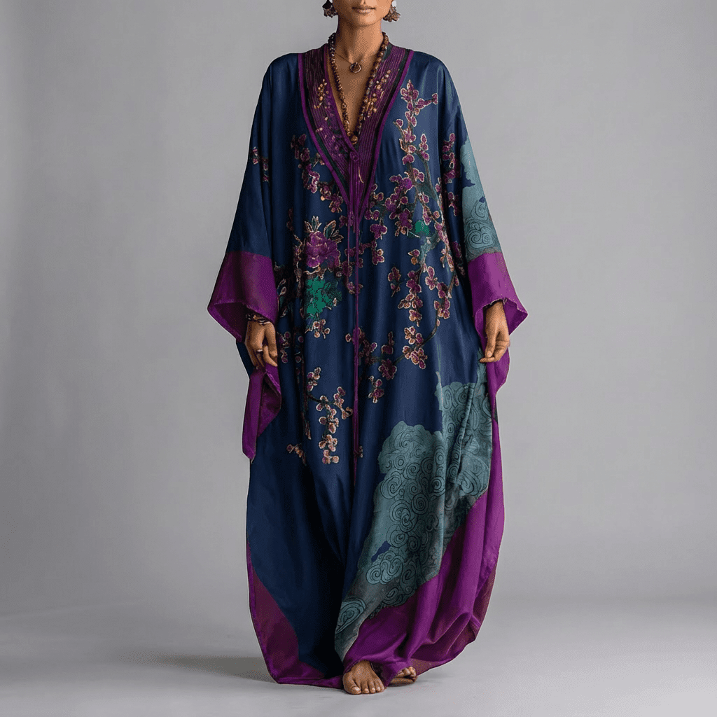 Plum Blossom Batwing Maxi Dress