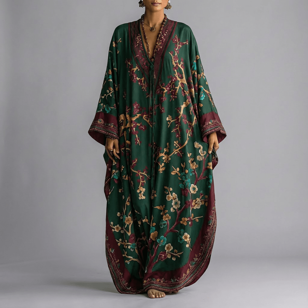 Plum Blossom Batwing Maxi Dress