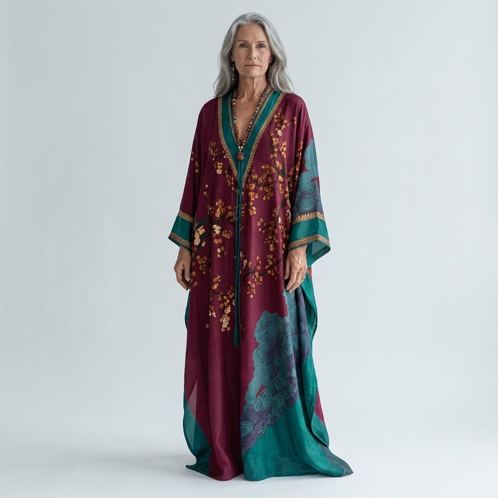 Plum Blossom Batwing Maxi Dress