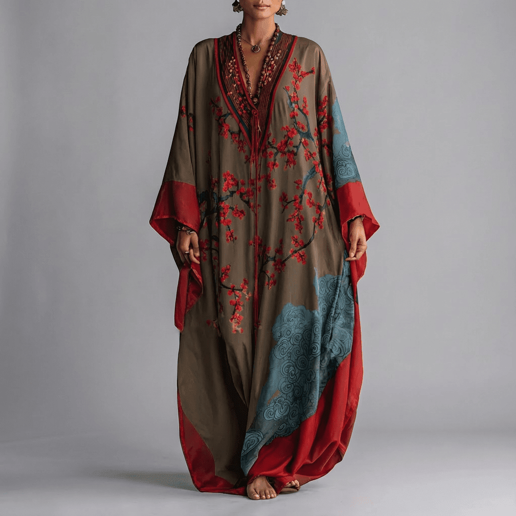 Plum Blossom Batwing Maxi Dress