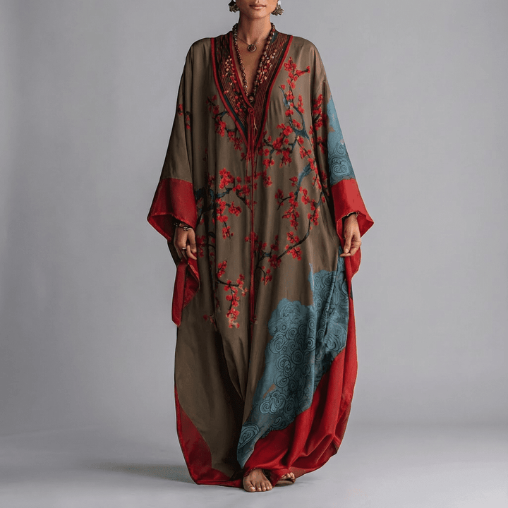 Plum Blossom Batwing Maxi Dress