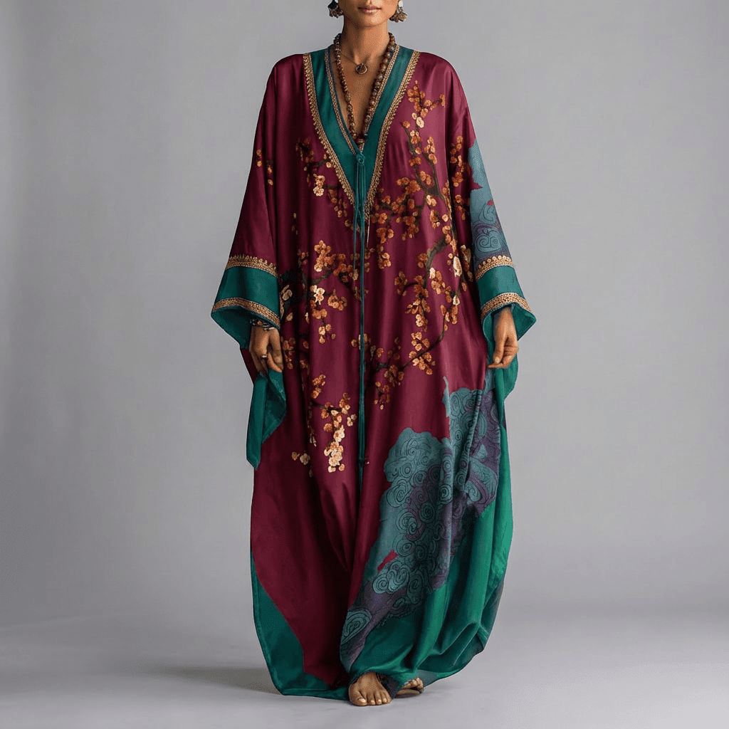 Plum Blossom Batwing Maxi Dress
