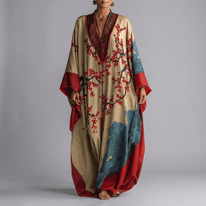 Plum Blossom Batwing Maxi Dress