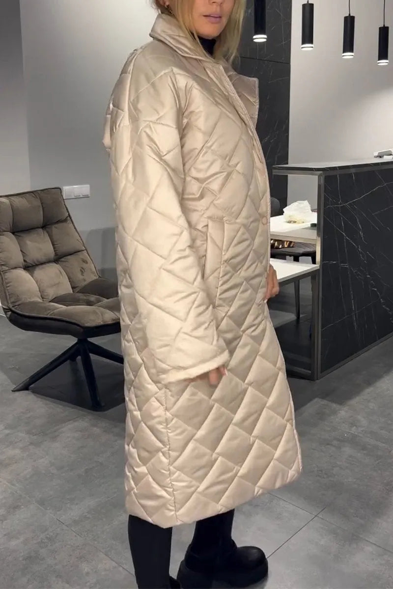 Quilted Mid-Length Coat with Leopard Lining