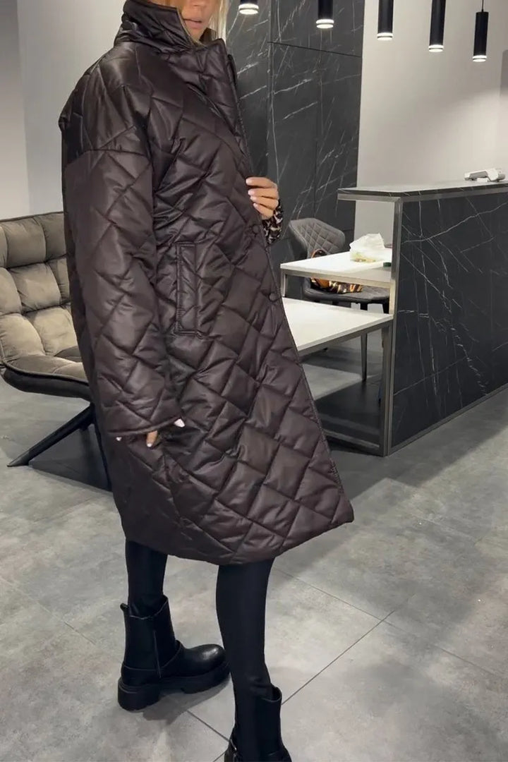 Quilted Mid-Length Coat with Leopard Lining