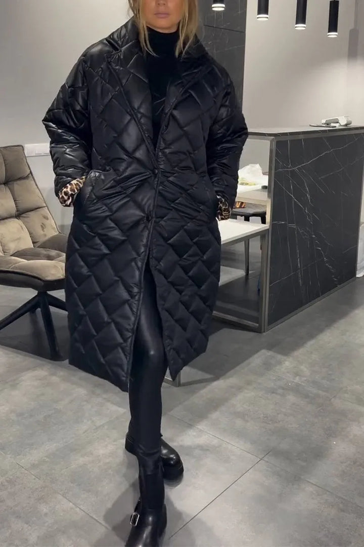 Quilted Mid-Length Coat with Leopard Lining
