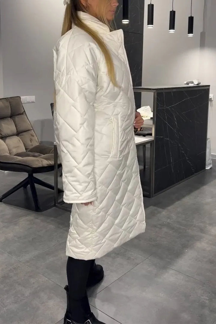 Quilted Mid-Length Coat with Leopard Lining