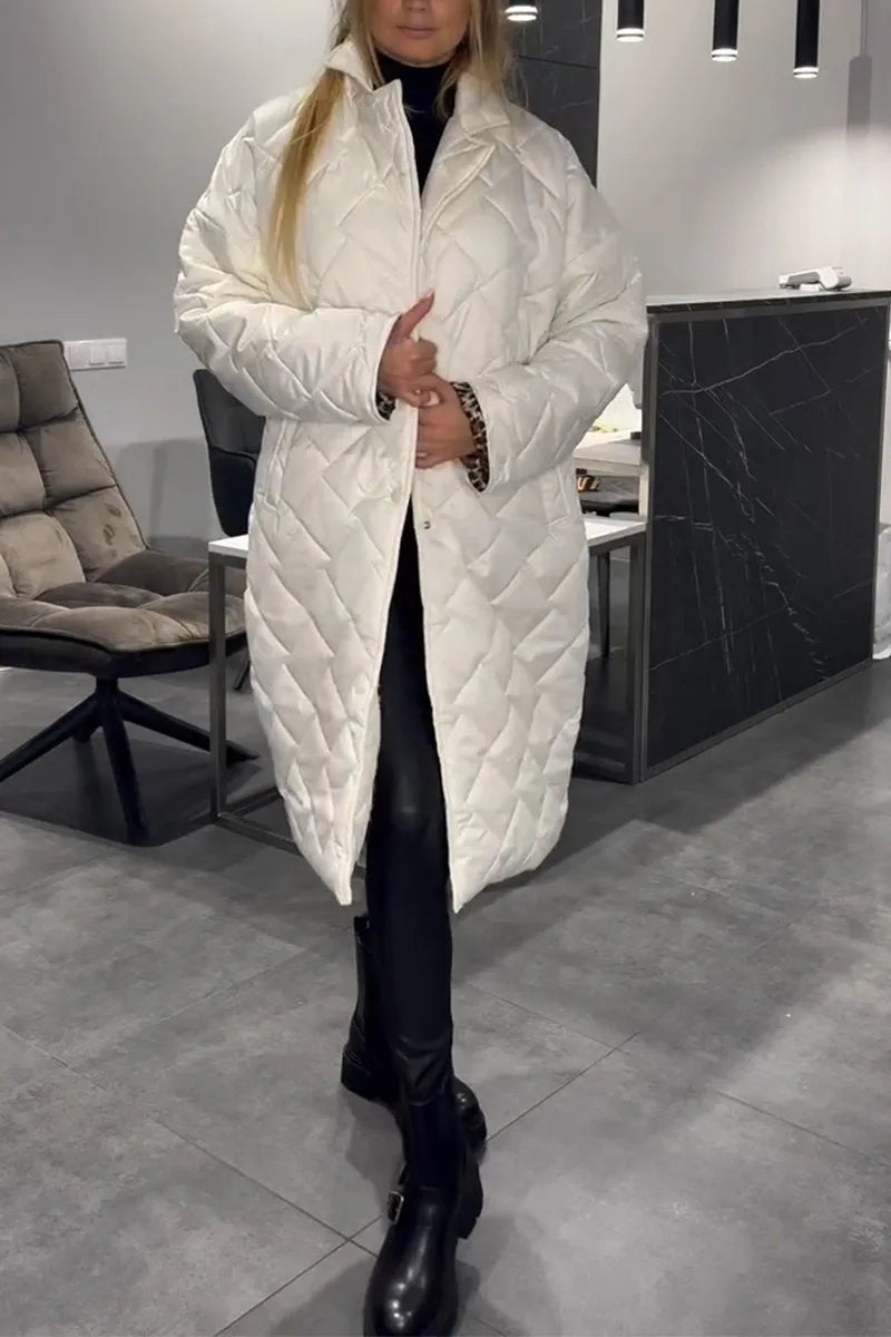 Quilted Mid-Length Coat with Leopard Lining