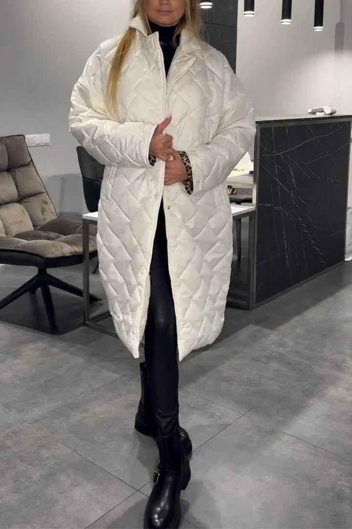 Quilted Mid-Length Coat with Leopard Lining