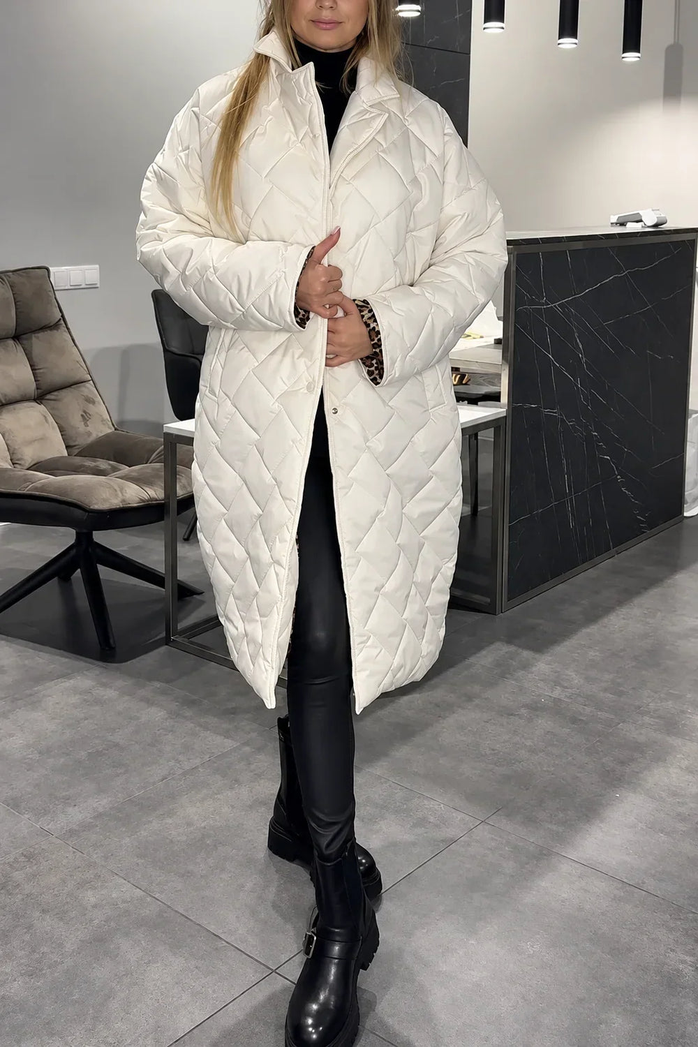 Quilted Leopard-Lined Coat