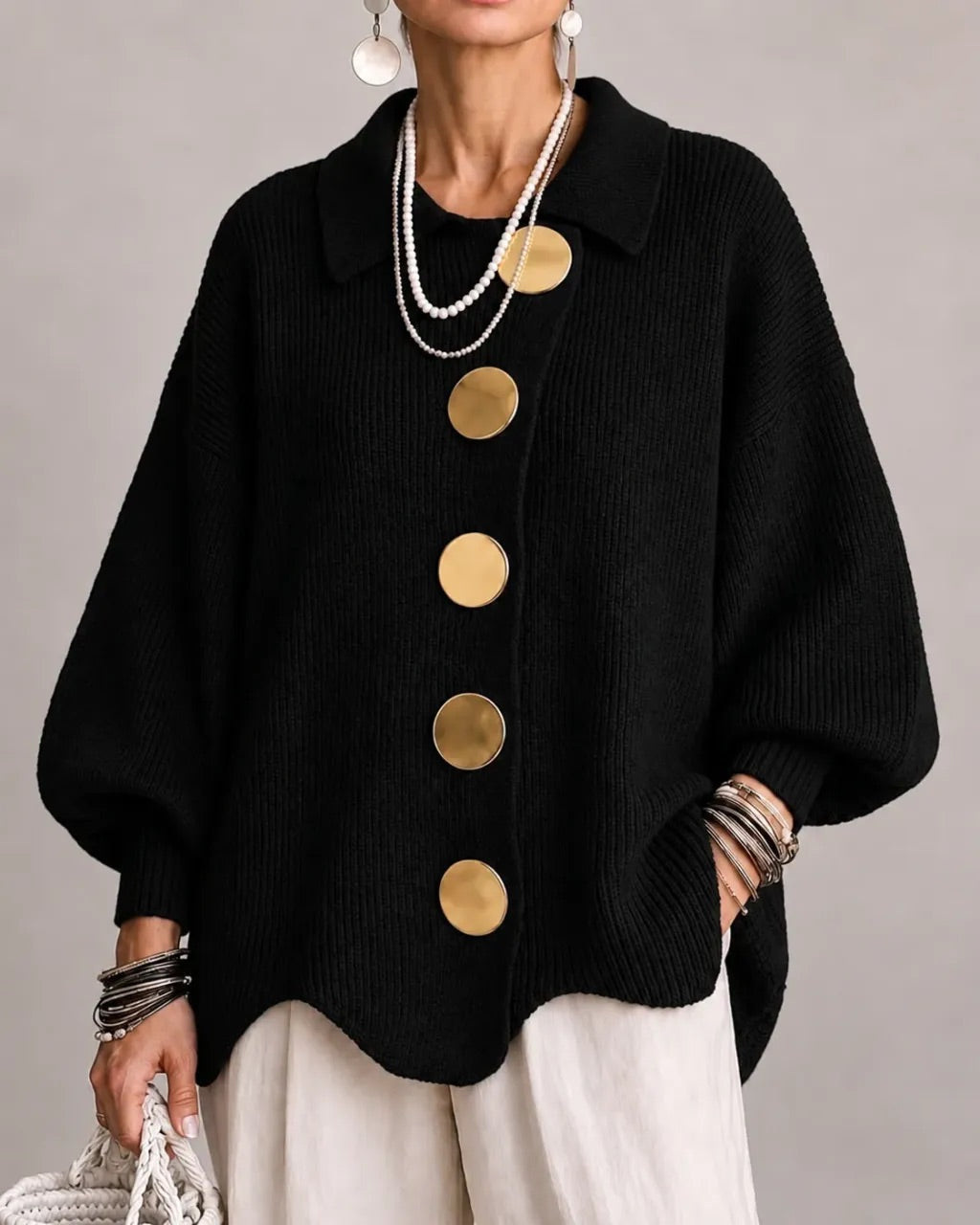 Oversized Collared Button Cardigan Karina