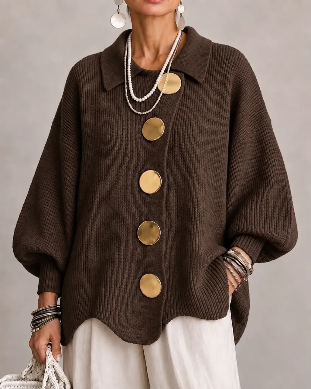 Oversized Collared Button Cardigan Karina