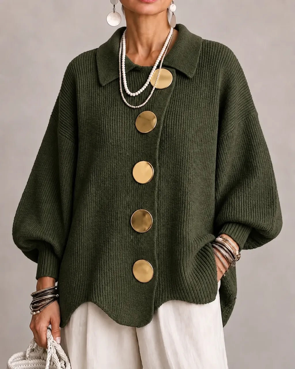 Oversized Collared Button Cardigan