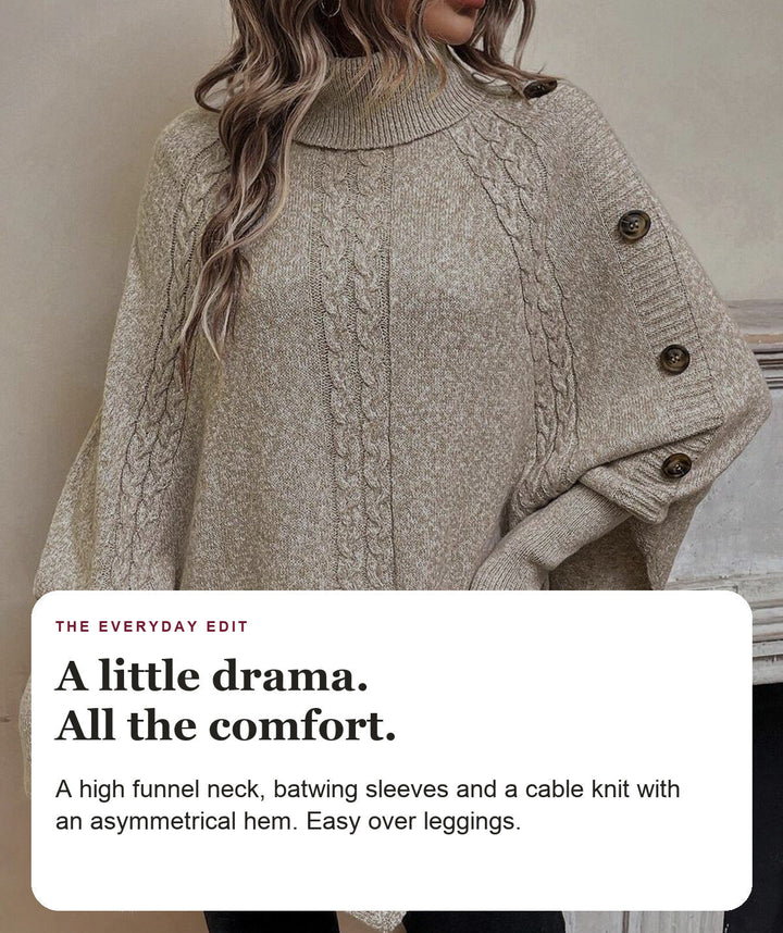 Cable Knit Batwing Poncho Sweater