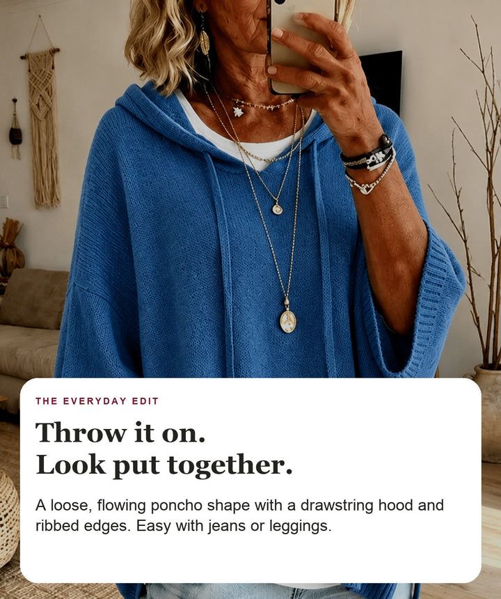Blue Hooded Poncho Sweater