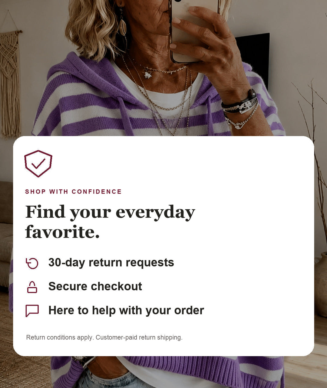 Purple Striped Hooded Poncho Sweater
