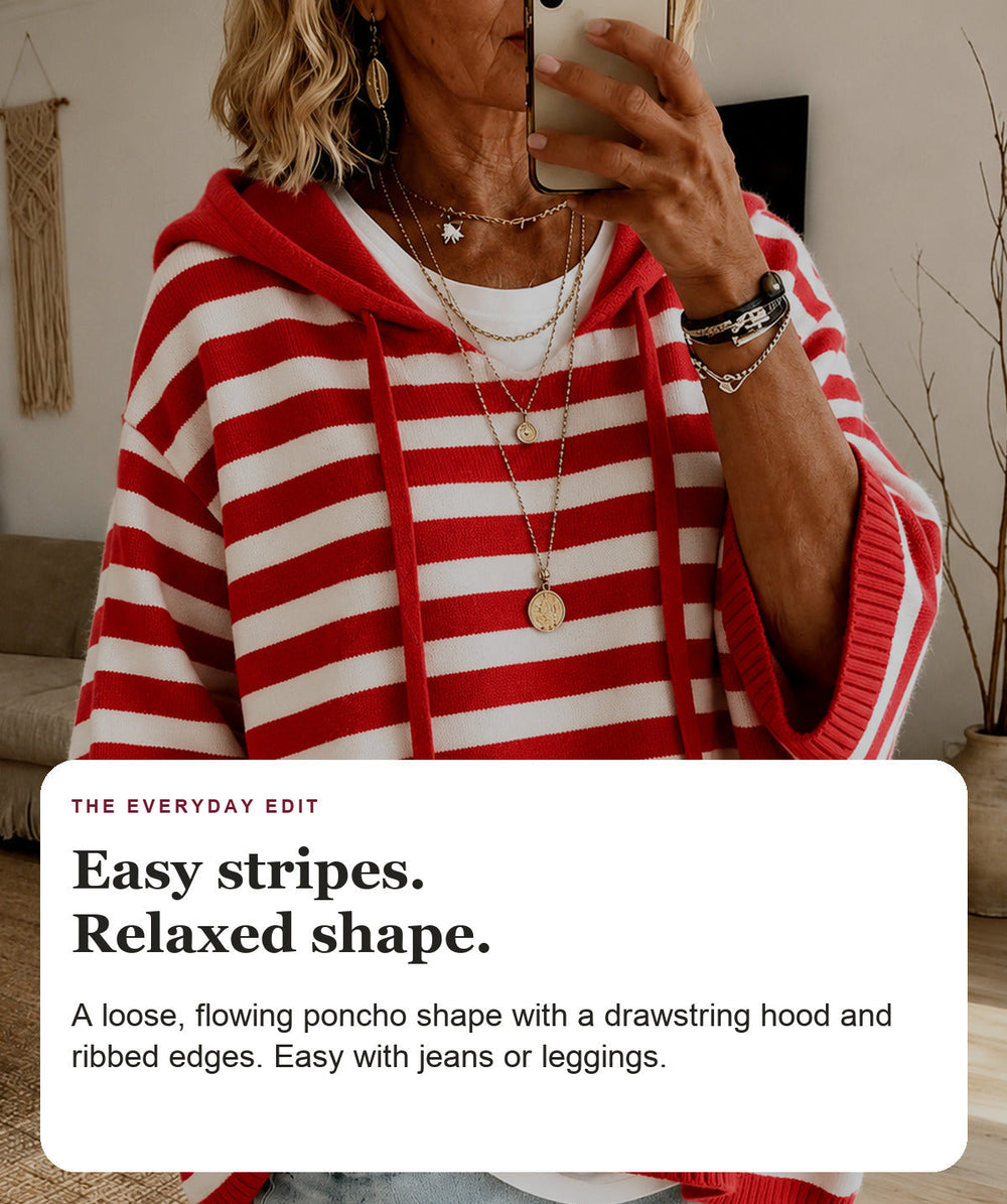Red Striped Hooded Poncho Sweater