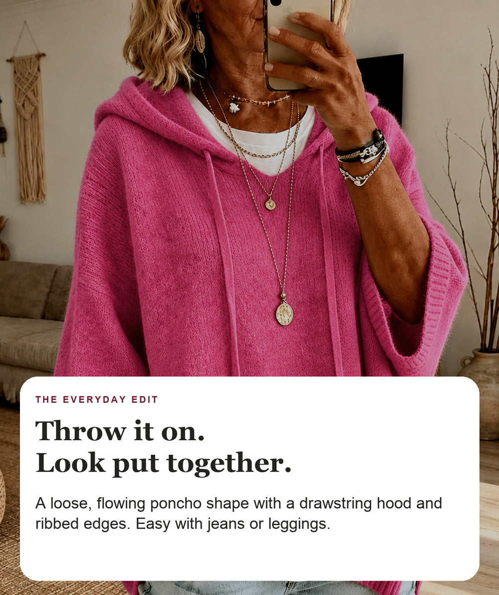 Pink Hooded Poncho Sweater