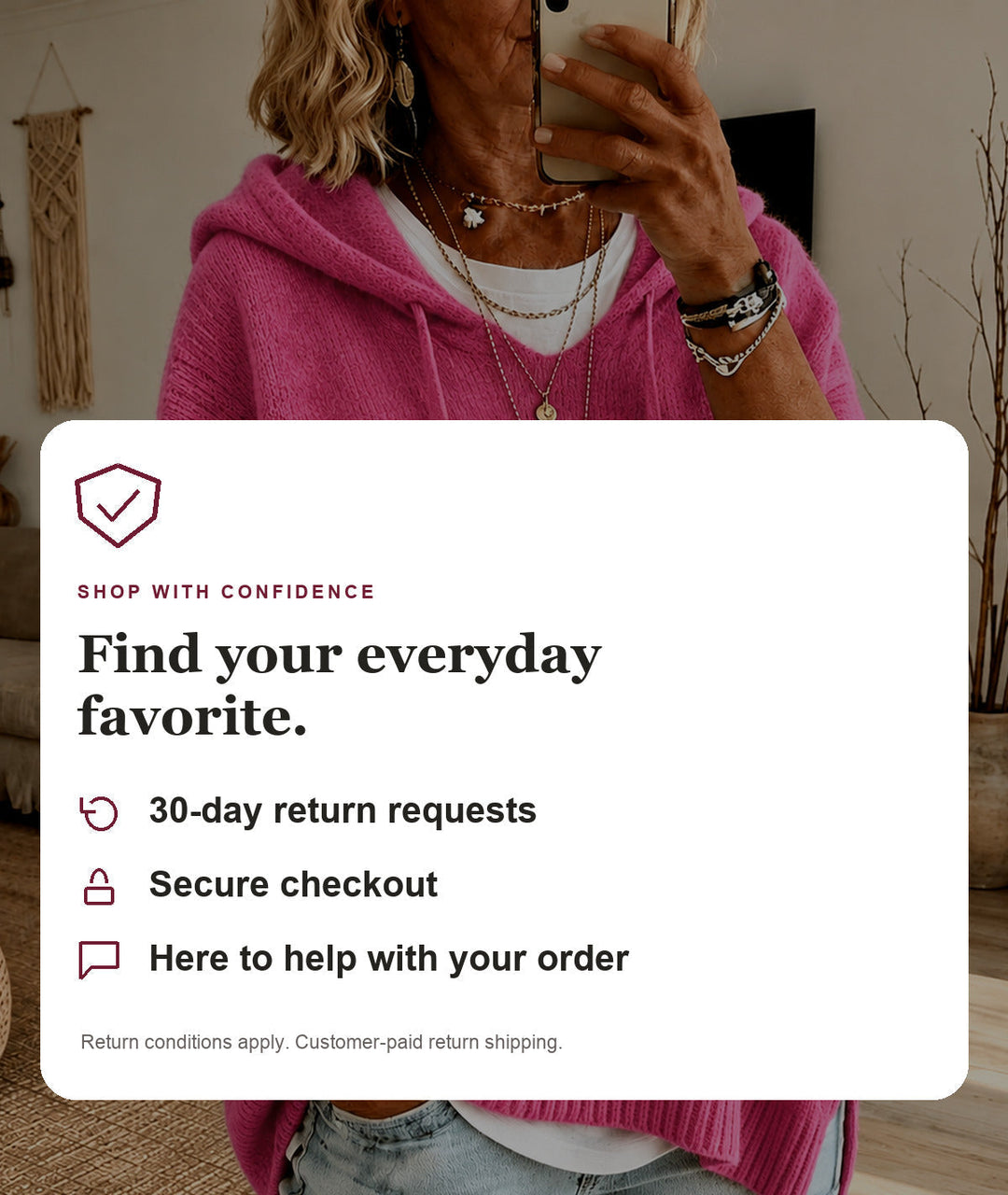 Pink Hooded Poncho Sweater