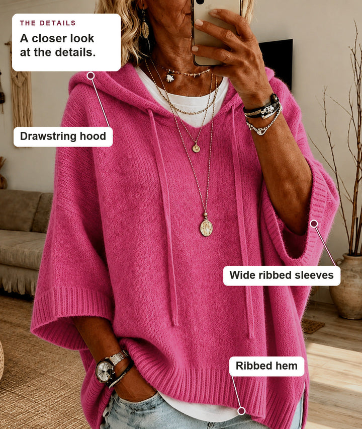 Pink Hooded Poncho Sweater