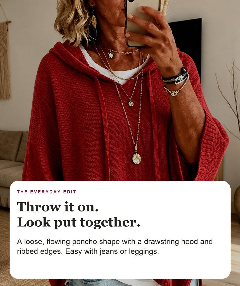 Red Hooded Poncho Sweater