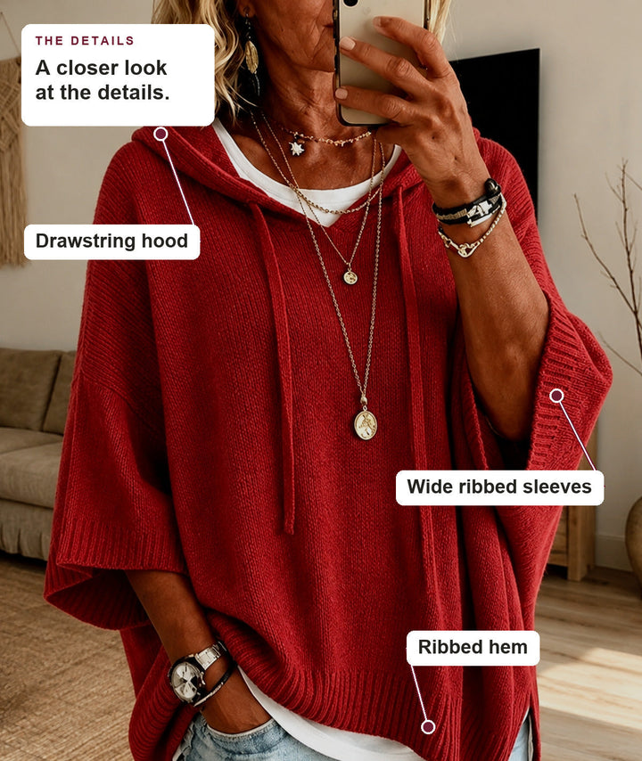 Red Hooded Poncho Sweater