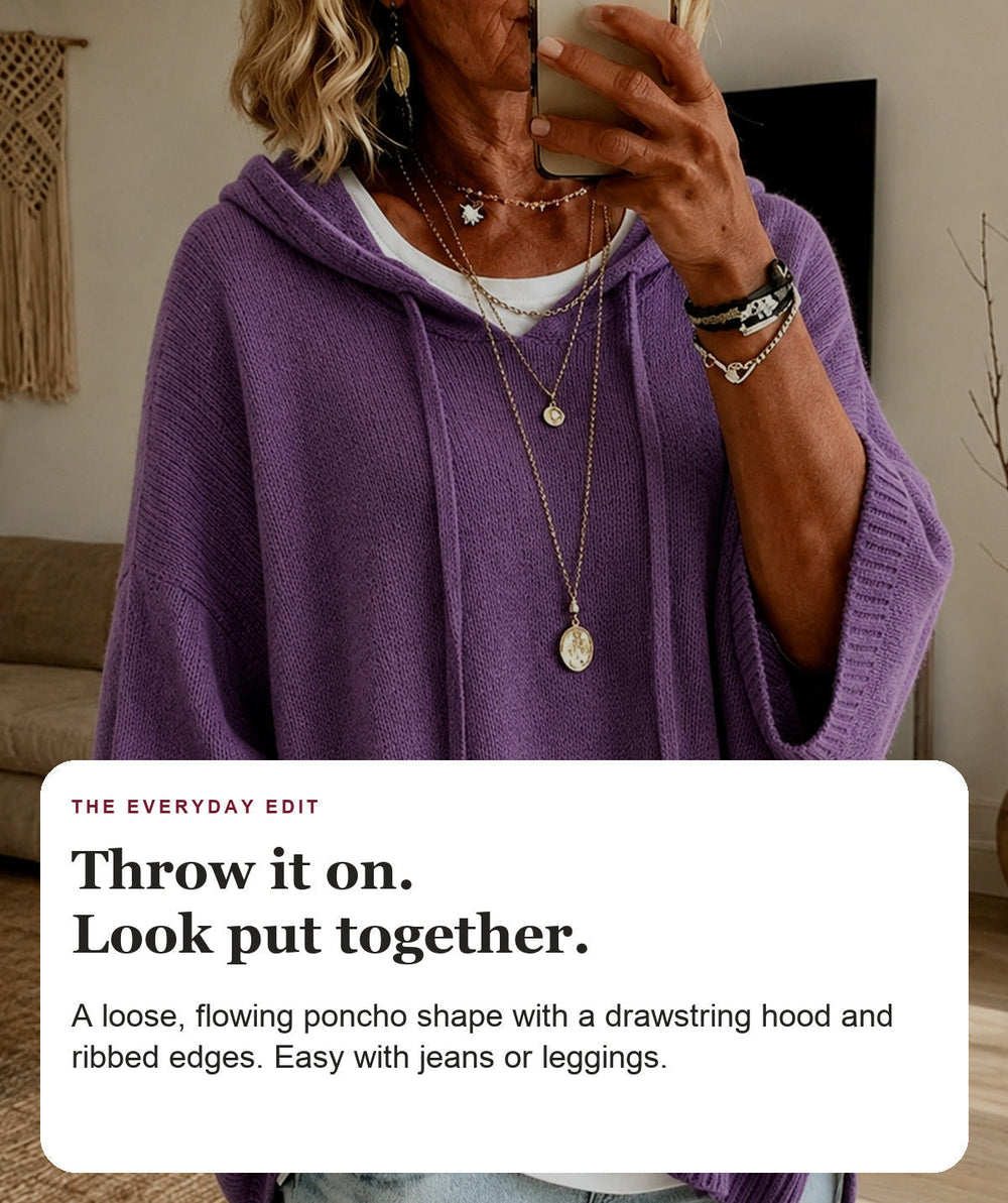 Purple Hooded Poncho Sweater